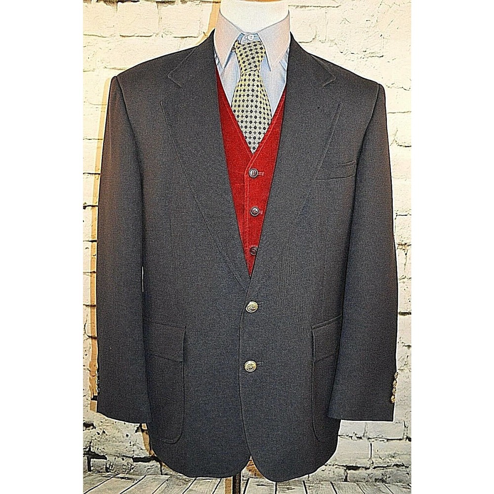 Andhurst Men's Blue 2 Button 42 Regular Wool Blend Blazer Jacket Medallion Btns